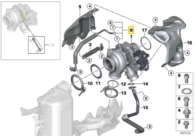 Bmw LUBRICATION TURBOCHARGER OIL LINE F45 F46 F48 F39 F56 F55 F54 F57 F60 Originalus 11428472392