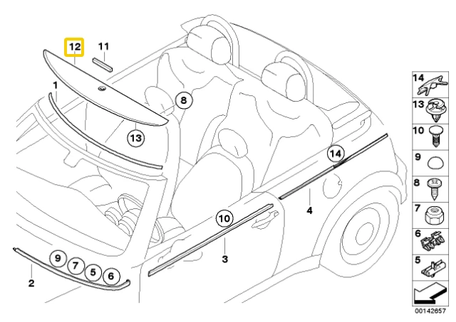 Bmw Mini Cabrio R52 R57 Vėjo Šiaudo Panelės Dangtis Originalus 51137200293