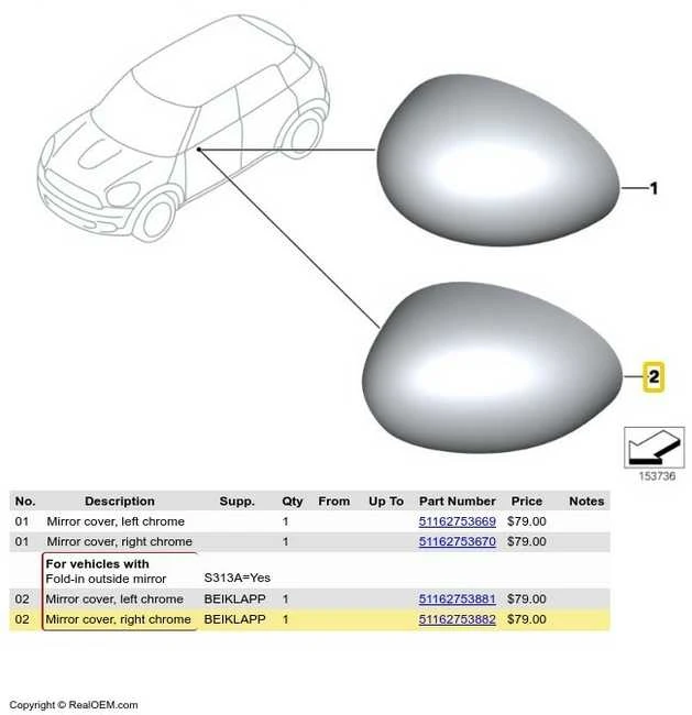 BMW MINI COOPER R56 PRIEKINIO DEŠINĖS PUSĖS DURELIŲ VEIDRODĖLIO DANGTELIS 51162753882 ORIGINALUS.