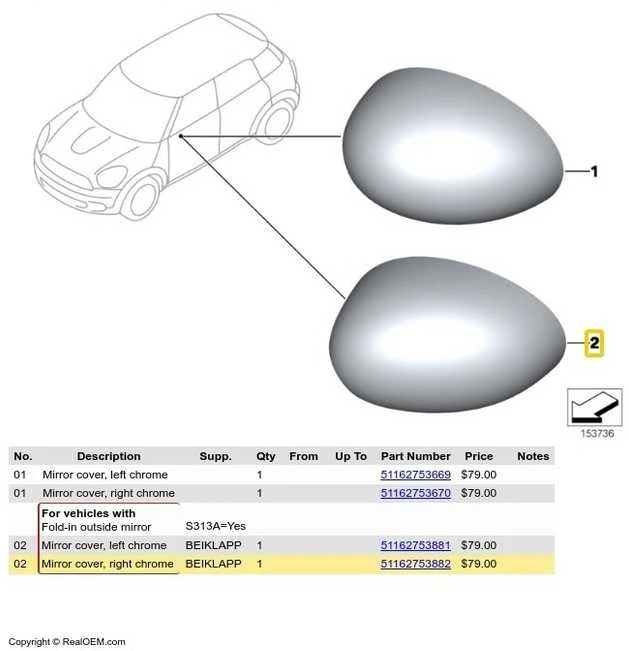 BMW MINI COOPER R56 PRIEKINIO DEŠINĖS PUSĖS DURELIŲ VEIDRODĖLIO DANGTELIS 51162753882 ORIGINALUS.