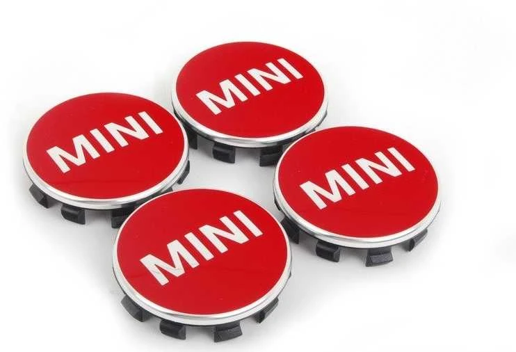 BMW MINI Cooper ratų centrinių dangtelių rinkinys 52 mm Čili raudonos spalvos originalus 36132354148