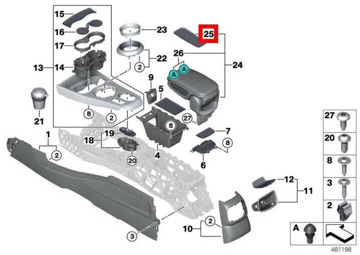 BMW MINI COUNTRYMAN F60 Centrinės konsolės porankio kilimėlio įdėklas Originalus 51169333428