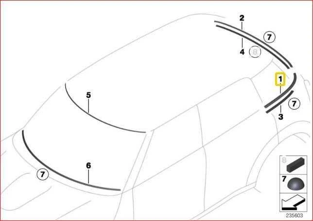 BMW MINI Countryman R60 Apdailos Juostelė Langas Fiksuota Dešinė Originalus 51379810472