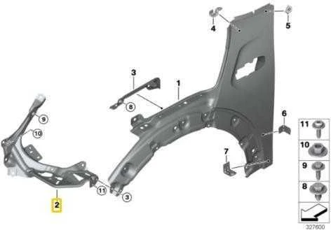 BMW MINI F55 F56 Cabrio F57 Priekinio dešiniojo žibinto laikiklis 51647301600 Originalus
