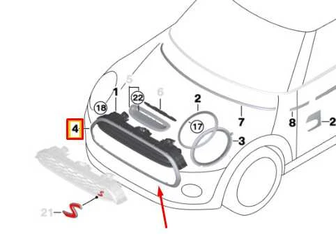 BMW MINI F55 F56 Priekinio bamperio ventiliacijos grotelės Chrome Trim Frame Original 51137300589