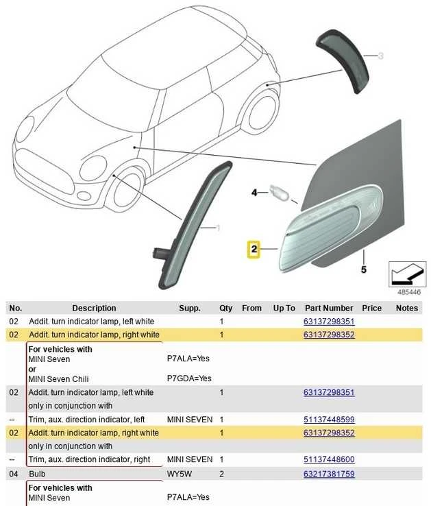 BMW MINI F56 priekinis dešinysis sparnas posūkio indikatorius originalus 63137298352