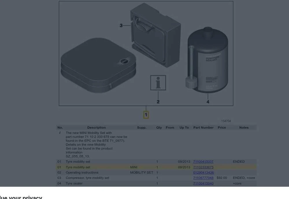 BMW MINI padangų mobilumo rinkinys su oro pompa, sandariklio adapteriu, vožtuvais 71102333675 Originalus
