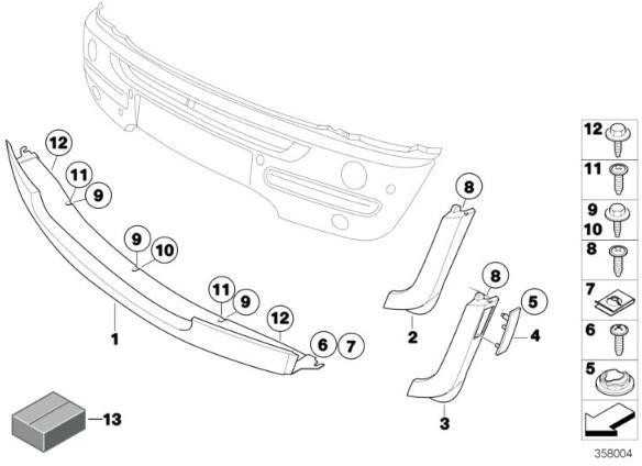 BMW "Mini" priekinio bamperio išorinis plastikinis apvadas 51117130312 originalus