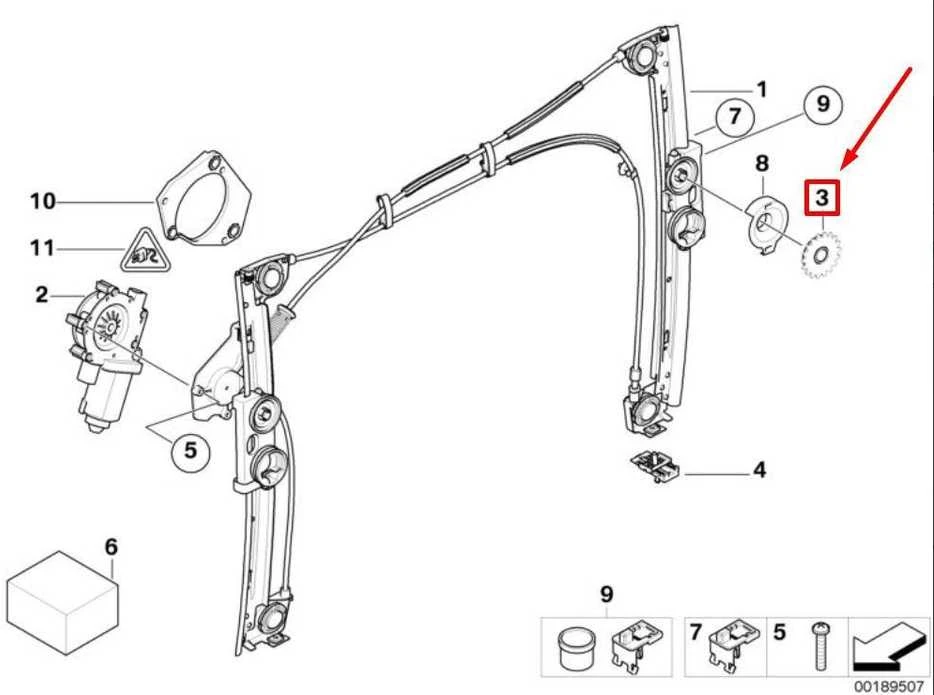 BMW MINI R50 ploviklio rinkinys Langų pakėlėjas Originalus 51337044403
