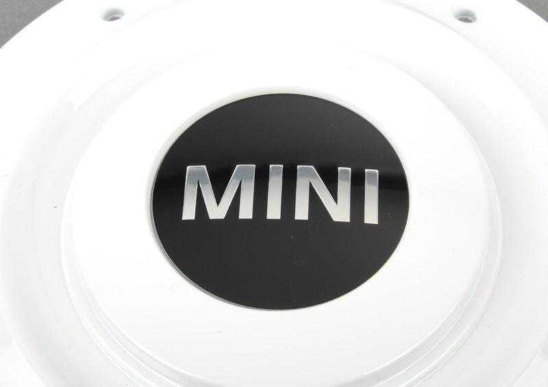 BMW MINI R50 stebulės dangtelis su MINI logotipu, baltos spalvos, originalus 36131512573