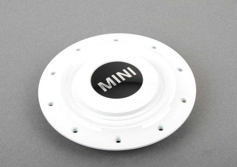 BMW MINI R50 stebulės dangtelis su MINI logotipu, baltos spalvos, originalus 36131512573