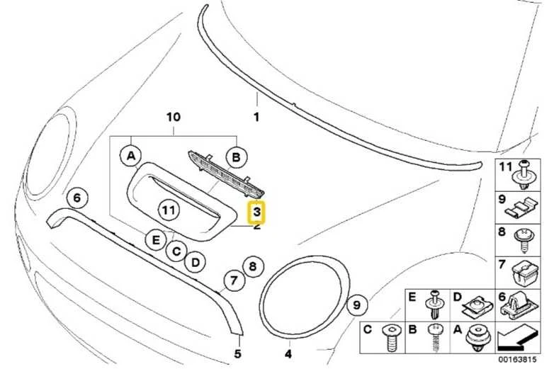 BMW MINI R55 variklio dangčio oro įsiurbimo juoda grotelė Originali 51232752275