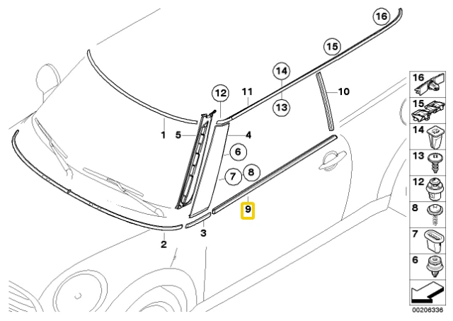 BMW Mini R56 R55 R57 Dešinės Žemutinės Langų Apatinės Rėmelės Originalus 51337146092