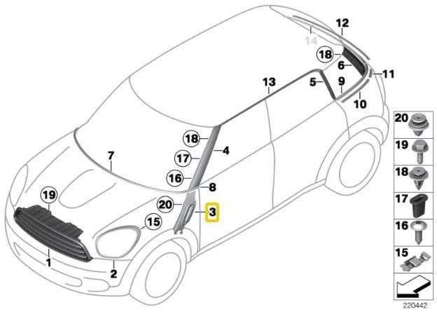 BMW MINI R60 apdailos šoninis posūkio indikatorius kairėje pusėje originalus 51139812907