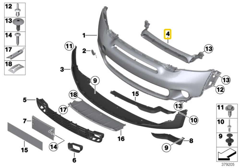 BMW MINI R60 priekinio bamperio centrinė viršutinė grotelė juoda originali 51119808100