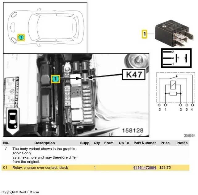 BMW MINI Relės perjungimo kontaktas juodas 61361472984 Originalus