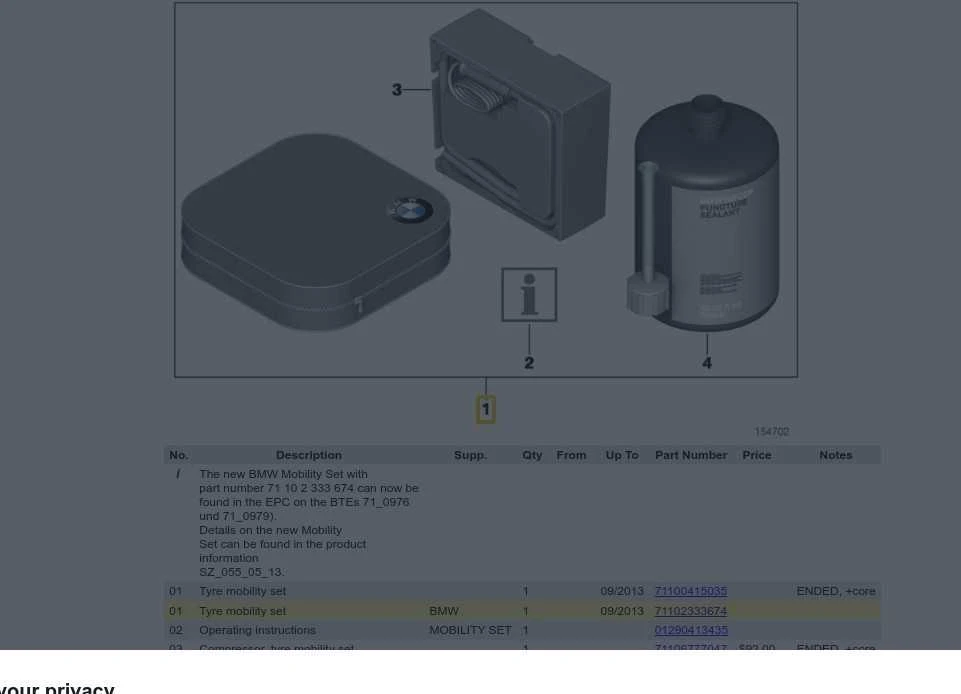 BMW Mobility Set padangų remonto rinkinys su kompresoriumi 71102333674 Originalus