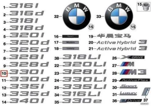 BMW NAUJA ORIGINALI 3 SERIJA F30 2011-2017 EMBLEMA ŽENKLAS ETIKETĖS STIKERIS 330i 7423787