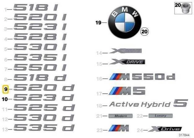 BMW NAUJA ORIGINALI F10 F11 5 SERIJOS 520d BAGAŽINĖS ŽENKLAS EMBLEMA LOGOTIPAS 7219542