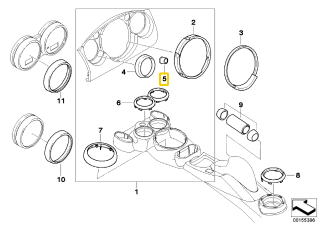 BMW Naujas originalus MINI R50 R52 R53 S centrinio konsolės apdailos žiedas chromuotas 6936278 OEM