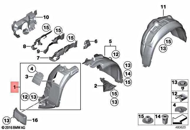 BMW OEM 13-15 X1-Priekinis sparnas apatinis skydas dešinė 51712990820