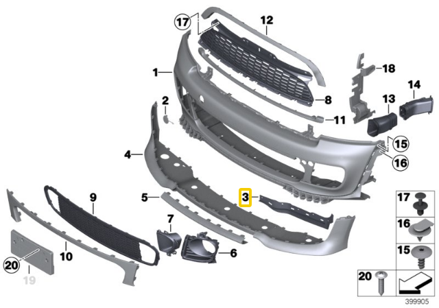 BMW Originalus MINI JCW priekinis dešinės pusės vairuotojo bamperio deflektorius lūpa juoda 51112759334