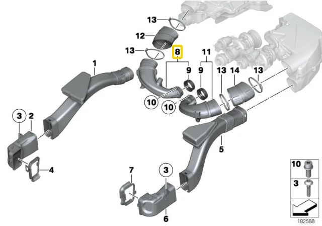 BMW Oro Vėdinimo Filtras Intakas Aukštutinis Duktas Šlaunis Dešinys 5 F07 GT F10 F11 13717577451 Originalus
