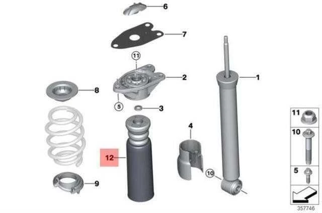 BMW Pagalbinis Amortizatorius Su Galiniu Apsauginiu Vamzdžiu F45 F48 Originalus 33536857468