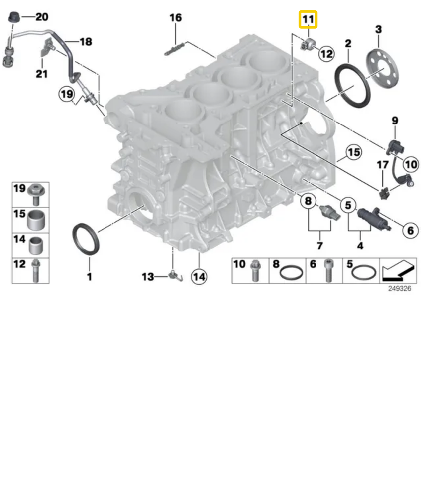 BMW Klopfsensor 5 F07 GT F10 F11 6 F06 F12 F13 7 F01 F02 F03 X5 E70 X6 E71 Originalus 13627577034