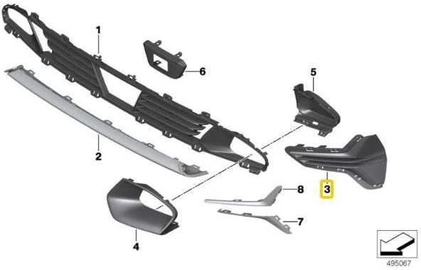 BMW Priekinio Bamperio Grotelės Atviras Dešinysis Šonas G20 G21 Originalus 51117464274