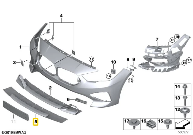 BMW Priekinis Bamperio Apatinis Spoileris F44 Gran Coupé 10/2018 12/2019 Originalus 51117493211