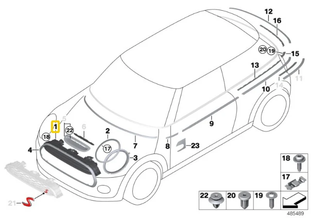 BMW Priekinis Dekoratyvinis Grilis F56 F55 F57 51137335530 Originalus