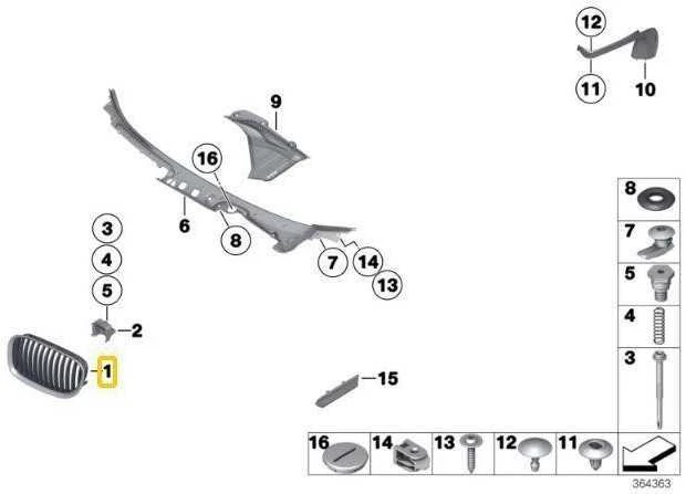 BMW Priekinis Dešinysis Grilis 7 F01 F02 F03 Originalus 51137295300