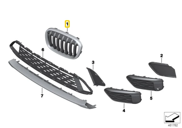 BMW Priekinis Dešinysis Grillis X1 F48 2014 2019 Originalus 51117383364