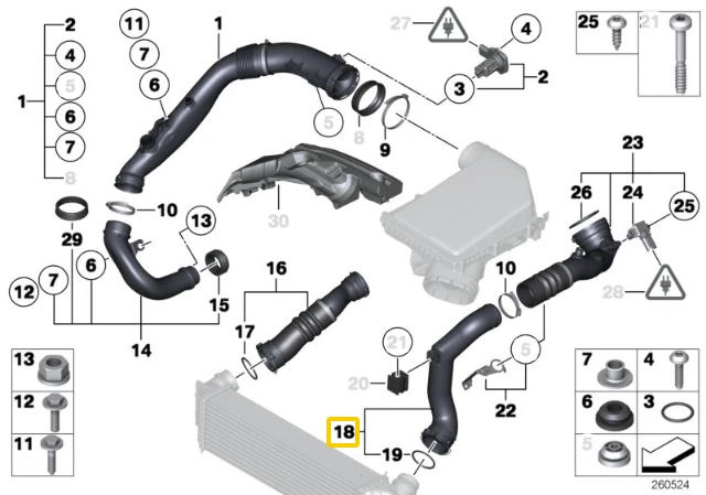 BMW Priekinis Kairys Intercoolerio Vamzdis E88 E82 E90 E91 E92 E93 X1 Originalus 13717590304