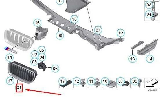 BMW Priekinis Kairysis Grillis 5 F10 51138054497 Originalus 51138054497