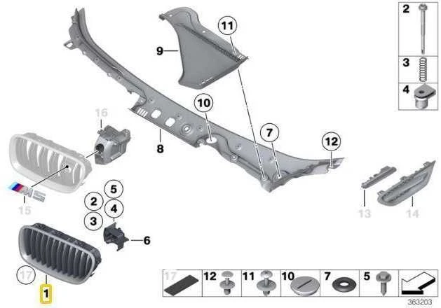 BMW Priekinis Radiatoriaus Kidney Grille Kairys 5 F10 F11 Originalus 51137203203