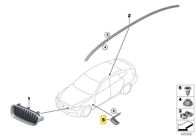 Bmw Priekinis Sparnas Chromo Dekoracija 3 F34 Gt 51747293734 Originalus