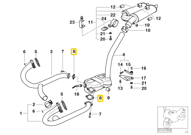 BMW R 1100 S R 1100 RS Išmetimo Gasketas Originalus 18121342969