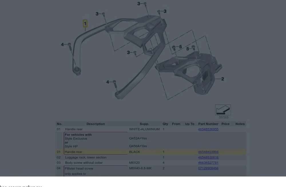 BMW R 1250 GS Galinė Rankena Juodas Bagažo Laikiklis 2017-2019 Originalus 46548403994
