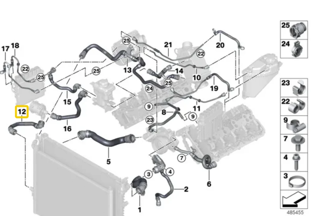 BMW Radiatorio Šlaunis G30 G11 G12 G14 G15 Originalus 17128602677