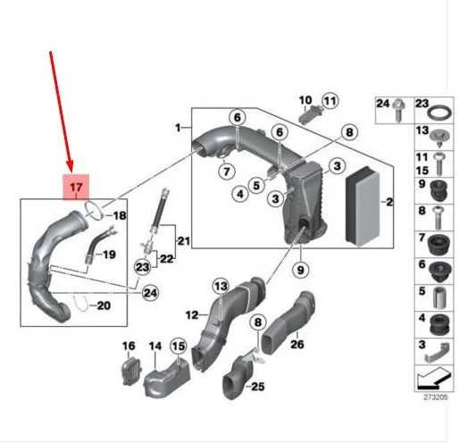 Bmw Reinluftrohr 5 F07 F10 F11 6 F06 F12 F13 13718508171 Originalus