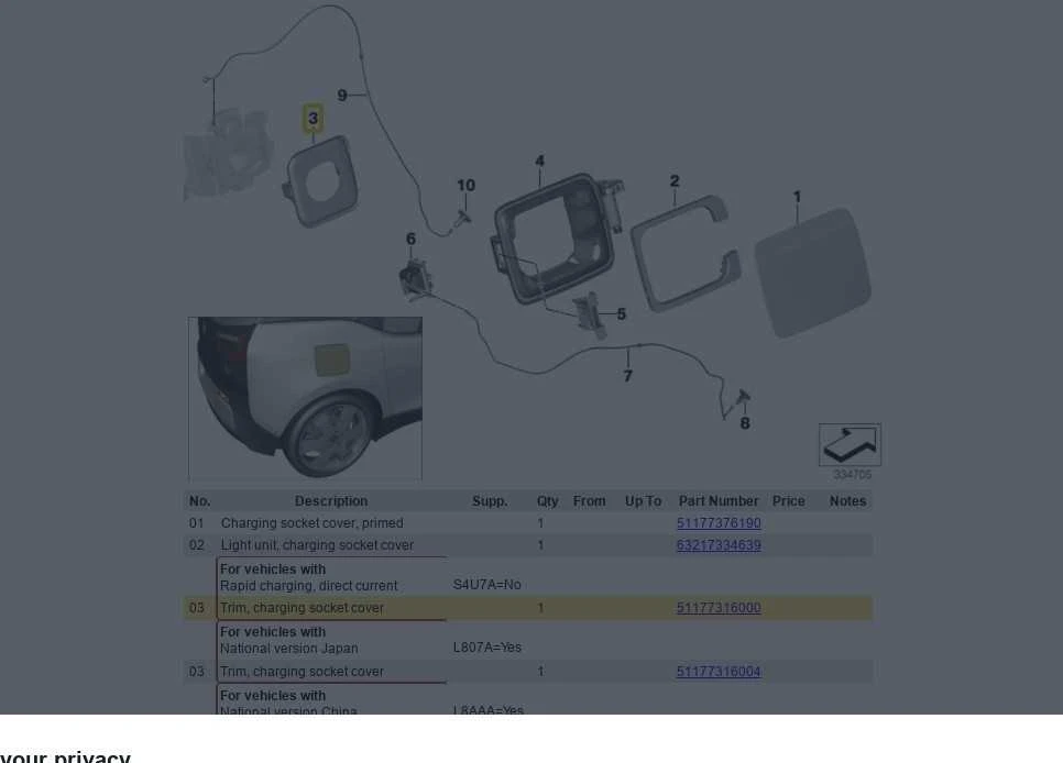 BMW TRIM įkrovimo lizdo dangtelis 51177316000 Originalus