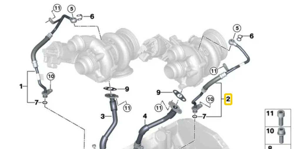 BMW Turbopompės Aliejaus Tieknės Vamzdis G30 G11 G12 G14 G15 Originalus 11428487485