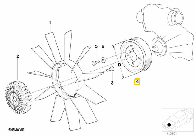 BMW Vandens Siurblės Sraigto Ratukas Originalus 11511736910