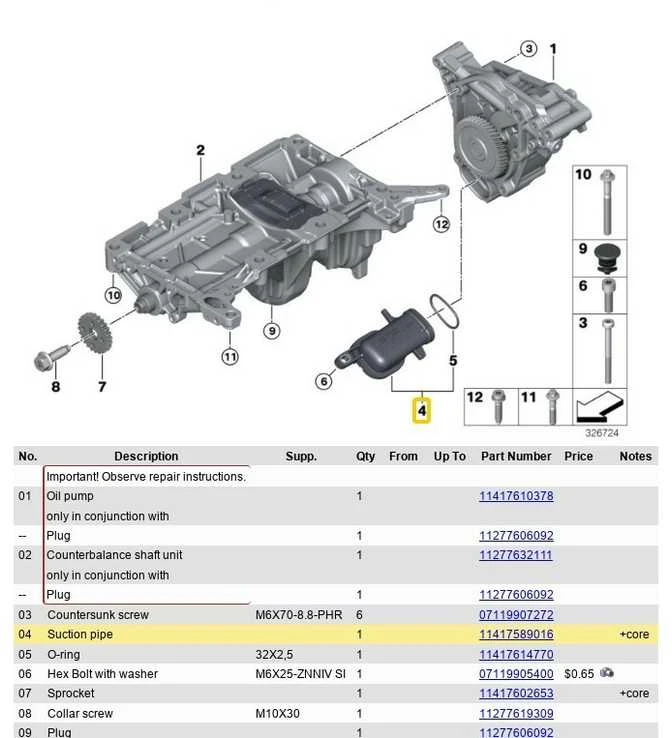 BMW variklio alyvos siurblio įsiurbimo vamzdelis 11417589016 Originalus