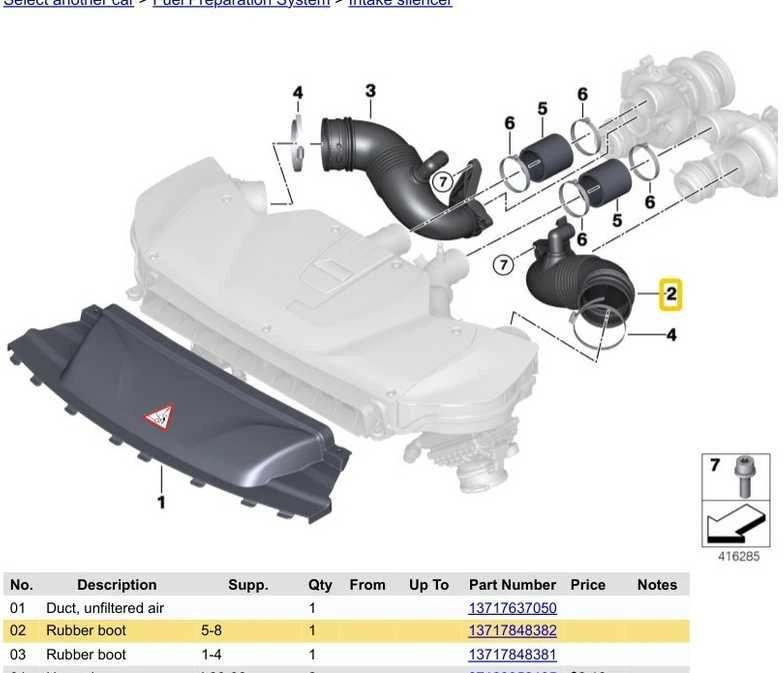 BMW variklio oro įsiurbimo žarnelė kairėje 13717848382 originali