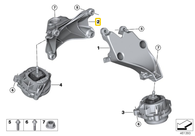 BMW Variklio Palaikymo Šarnyras Dešinysis F20 F21 F22 F23 F30 F31 F32 F33 F34 F36 Originalus 22116859012