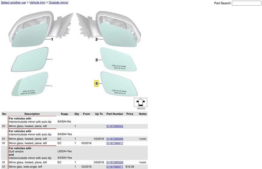 Bmw Veidrodžio Stiklas Šildomas Išgaubtas Dešinysis Originalus 51167285010
