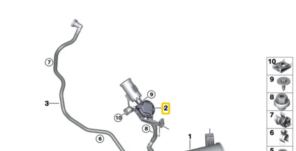 BMW Ventilation line w/leak diagnosis module Originalus 16137440377 8' G14 (10/2017 — 12/2019) 8' F91 M8 (12/2017 — 12/2019) 8' G15 (10/2017 — 12/2019) 8' F92 M8 (11/2017 — 12/2019) 8' G16 Gran Coupé (05/2018 — 12/2019) 8' F93 M8 (10/2018 — 12/2019)